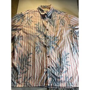 Caribbean XL Hawaiian Shirt Red White Stripe Palm Tree Print Short Sleeve